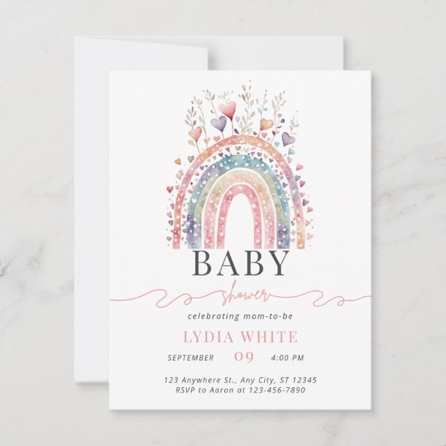 Invitación de Baby Shower Arcoíris Boho Baby Showe (Anverso)