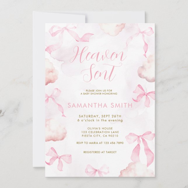 Invitación de Baby Shower Arcoiris de Nube Rosa (Anverso)