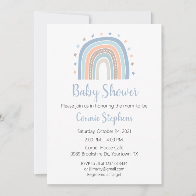 Invitación de Baby Shower Arcoíris Es un niño (Anverso)