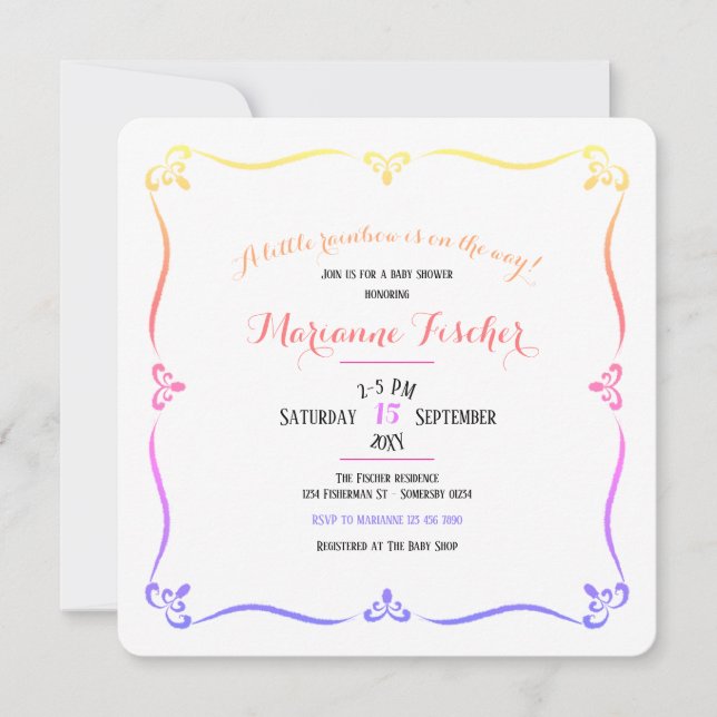 Invitación de Baby Shower Arcoíris Retro (Anverso)