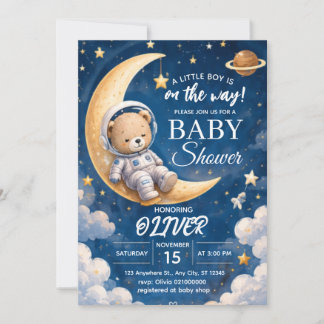 Invitación de Baby Shower Astronauta Niño Oso Espa