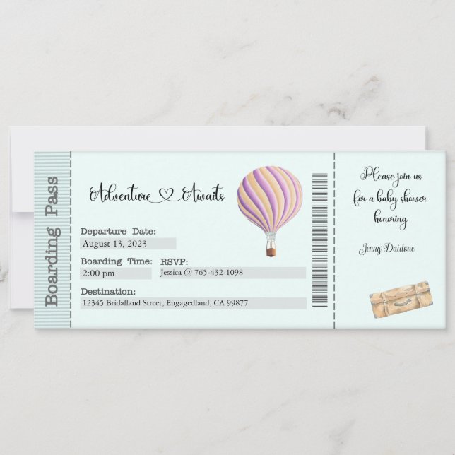 Invitación de Baby Shower, aventura a la espera (Anverso)