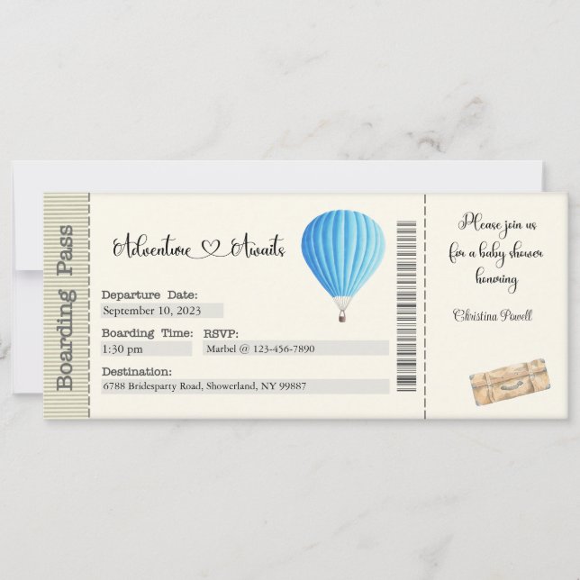 Invitación de Baby Shower, aventura a la espera (Anverso)