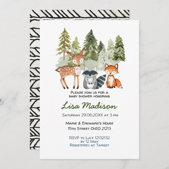 Invitación de Baby Shower Aventura Bosque Niño (Anverso / Reverso)