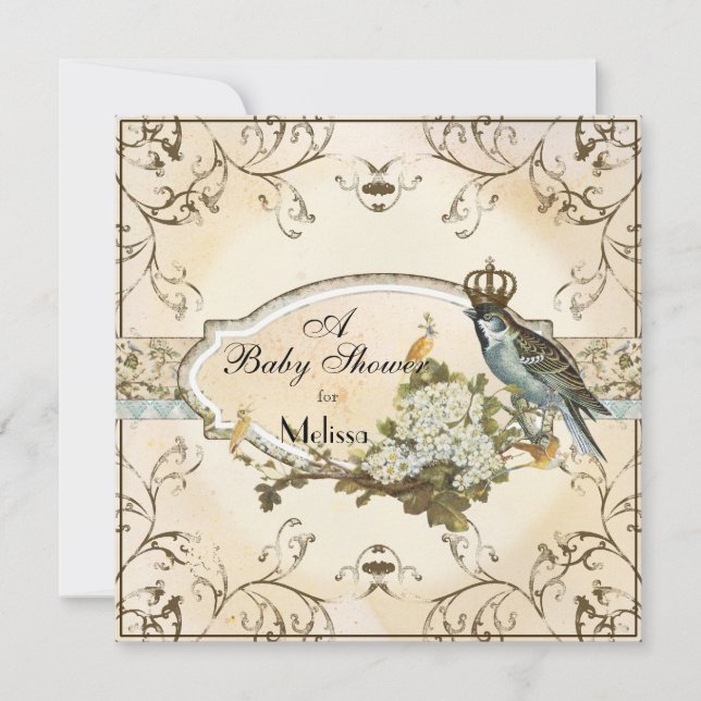 Invitación de Baby Shower - Aves de bosque encanta (Anverso)