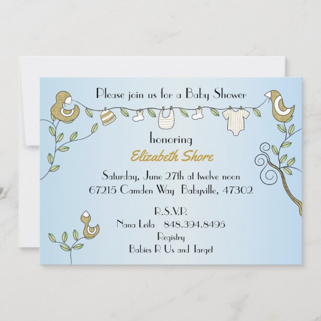 Invitación de Baby Shower "Aves de oro" (Anverso)