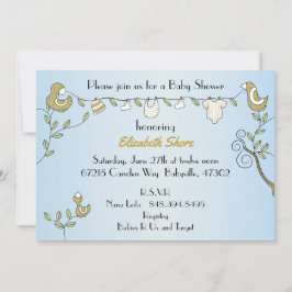 Invitación de Baby Shower "Aves de oro"