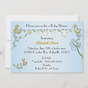 Invitación de Baby Shower "Aves de oro"
