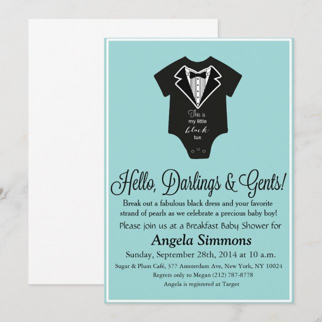 Invitación de Baby Shower Azul (Anverso / Reverso)