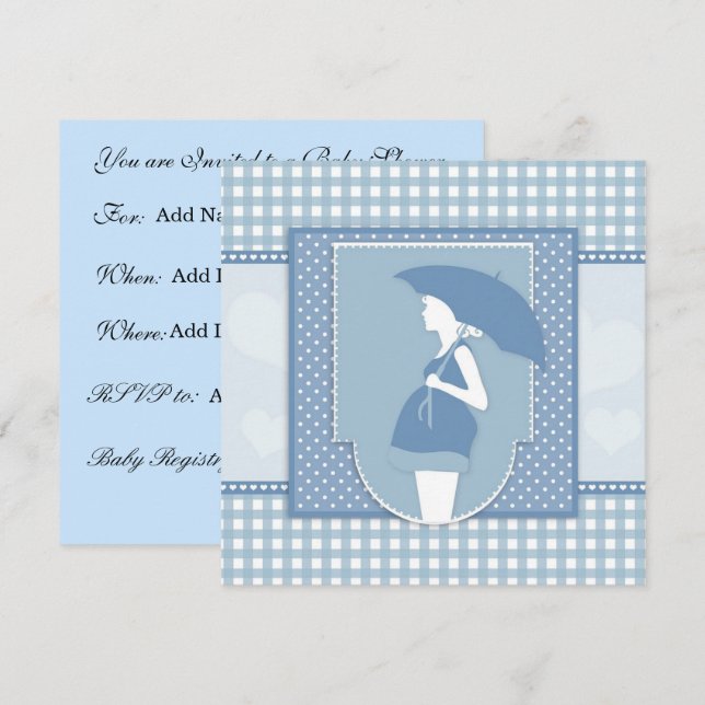 Invitación de Baby Shower azul (Anverso / Reverso)