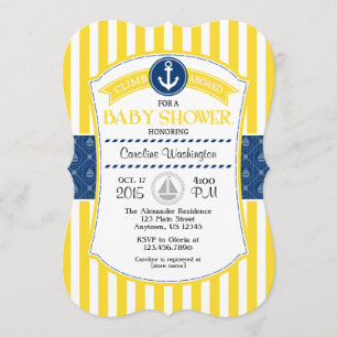 Invitación de Baby Shower azul amarillo