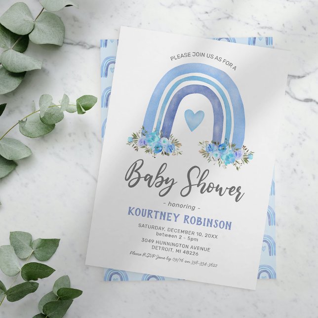 Invitación de Baby Shower Azul Boho Arcoíris Niño (Subido por el creador)