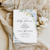 Invitación de baby shower azul claro elegante