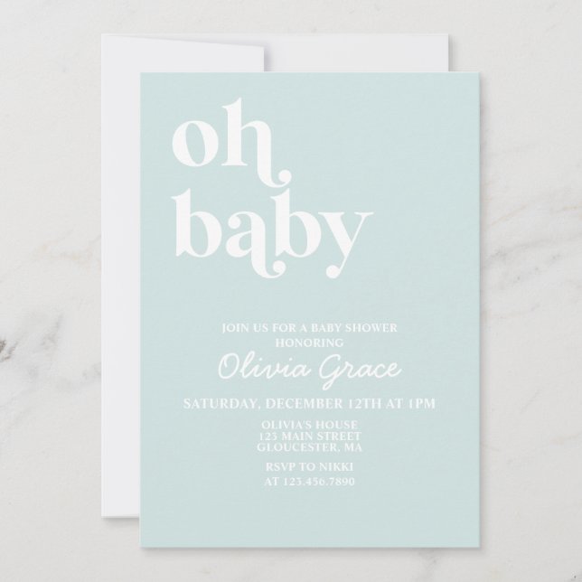 Invitación de baby shower azul claro moderna simpl (Anverso)