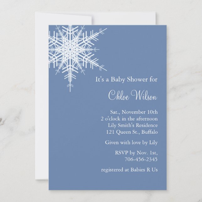 Invitación de Baby Shower azul con desplazamiento  (Anverso)