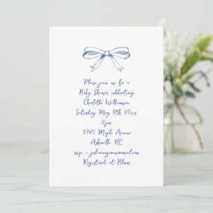 Invitación de Baby Shower Azul Coquette con Letra 