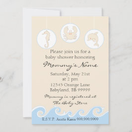 Invitación de Baby Shower. Azul crema móvil de mar