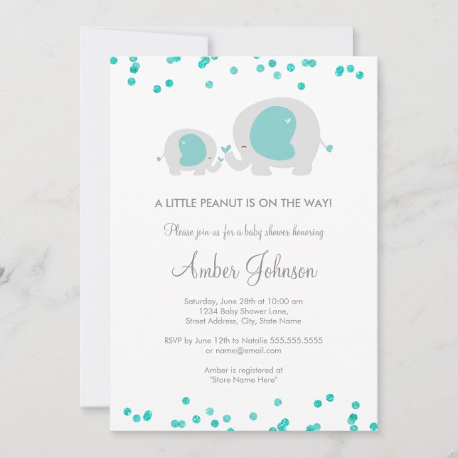 Invitación de Baby Shower Azul de Cacahuete Pequeñ (Anverso)