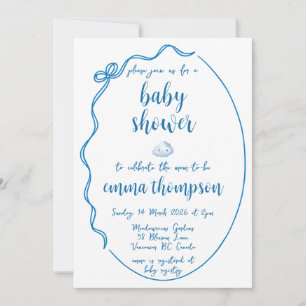 Invitación de baby shower azul dibujada a mano