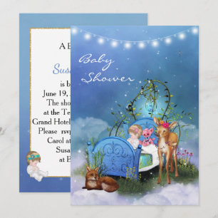 Invitación de Baby Shower azul encantada