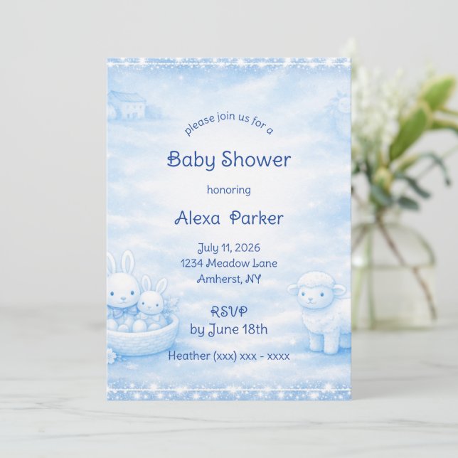 Invitación de Baby Shower Azul Francés (Anverso de pie)