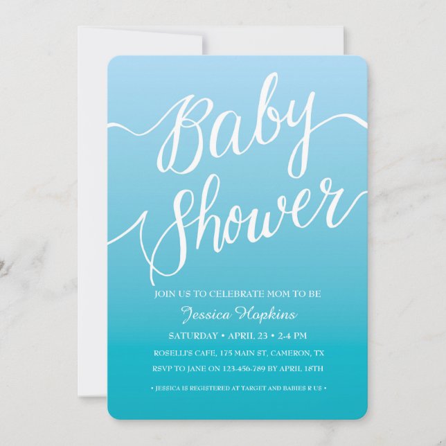 Invitación de Baby Shower azul | Guión manuscrito (Anverso)