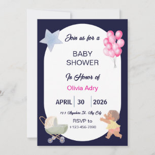 Invitación de Baby Shower Azul Marino Acuarela