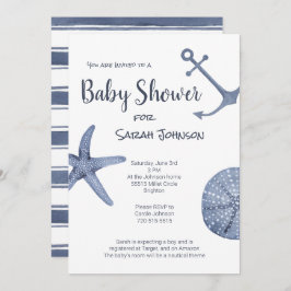 Invitación de Baby Shower azul náutico
