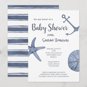 Invitación de Baby Shower azul náutico