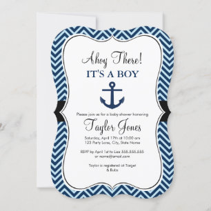 Invitación de Baby Shower Azul Náutico para Bebé