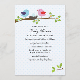 Invitación de Baby Shower azul para la familia Bir