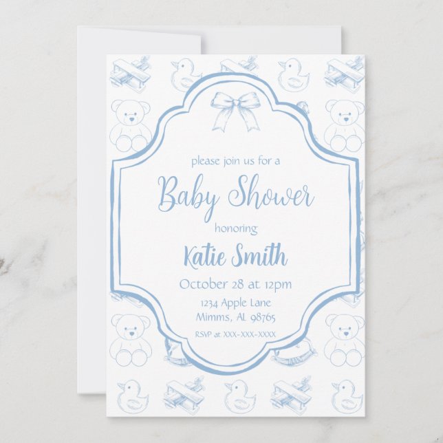 Invitación de Baby Shower Azul para Niño (Anverso)