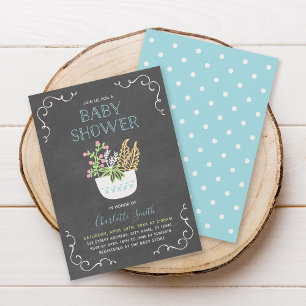 Invitación de Baby Shower azul para tablero de flo