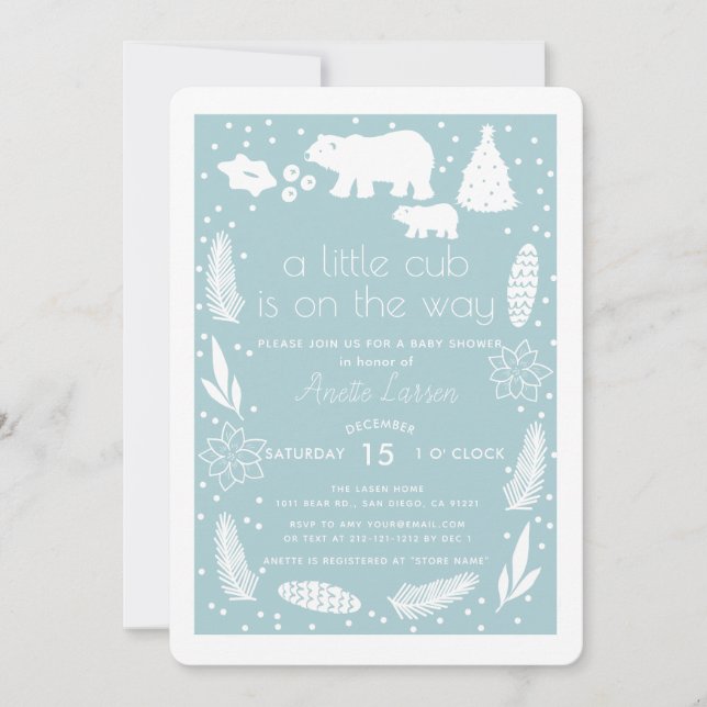 Invitación de Baby Shower azul para vacaciones de  (Anverso)