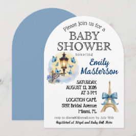 Invitación de Baby Shower Azul, Parisina, Niño