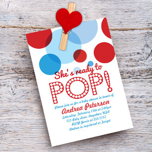 Invitación de Baby Shower Azul Rojo Lista para Est
