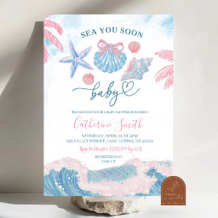 Invitación de Baby Shower Azul Rosa Mar Te Vemos P