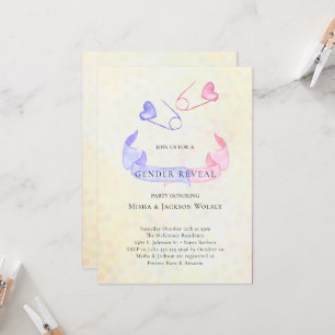 Invitación de Baby Shower azul rosado para revelar