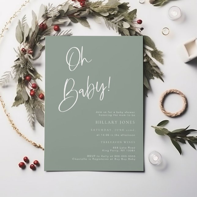 Invitación de Baby Shower azul sabio/verde bohemio (Subido por el creador)