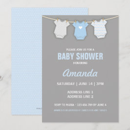 Invitación de Baby Shower azul, tema de línea de r