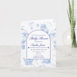 Invitación de Baby Shower Azul Toile de Jouy