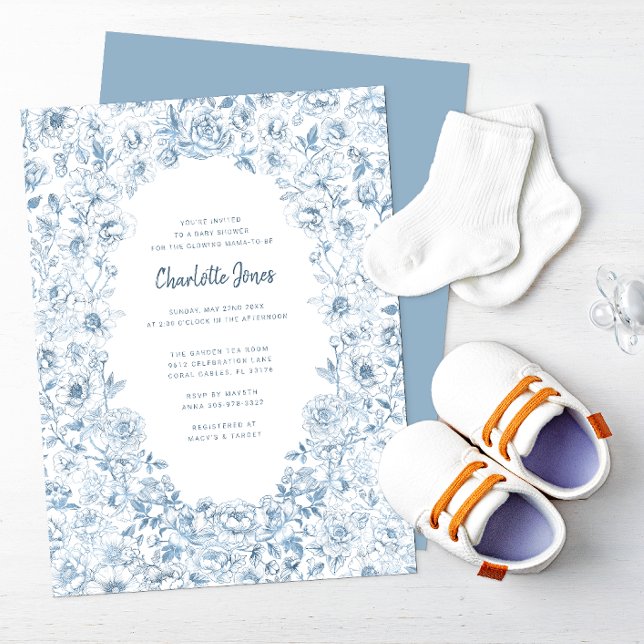 Invitación de Baby Shower azul turbio elegante (Dusty Blue Baby Shower Invitation)