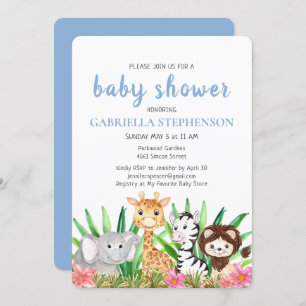 Invitación de Baby Shower azulado de animales de l