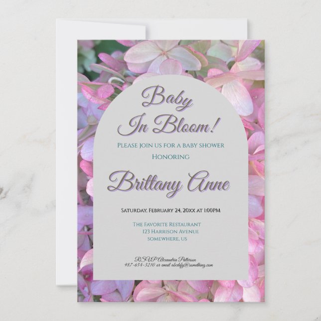 Invitación de Baby Shower 'Baby in Bloom Hydrangea (Anverso)