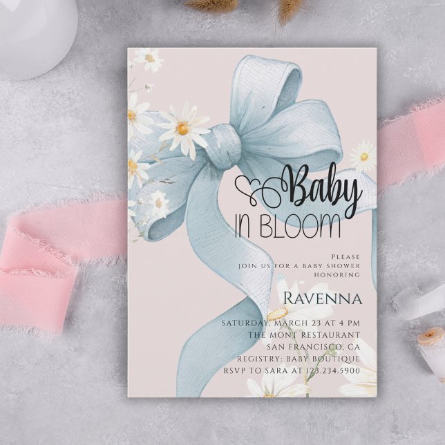 Invitación de Baby Shower Baby in Bloom Preppy Bow (Subido por el creador)