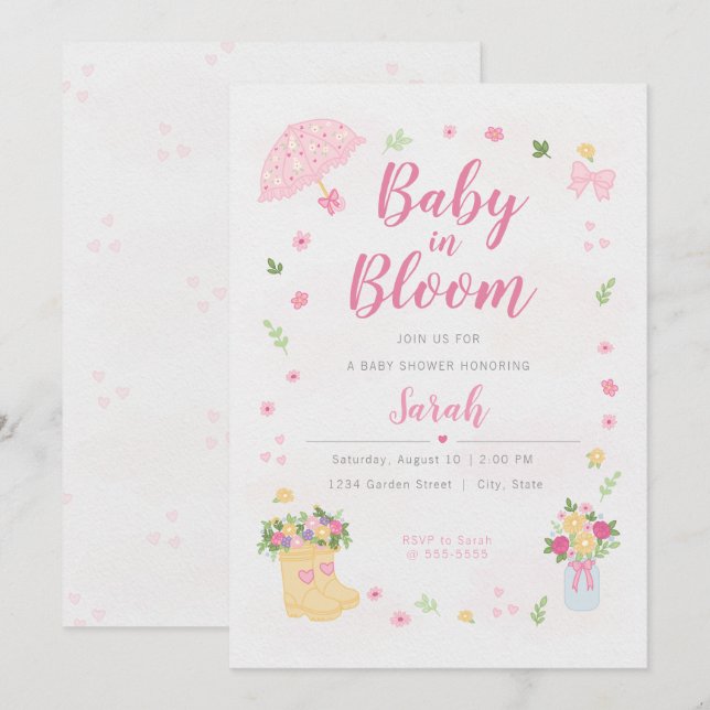 Invitación de Baby Shower 'Baby in Bloom' | Primav (Anverso / Reverso)