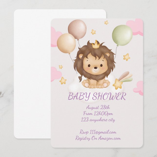 INVITACIÓN DE Baby Shower BABY LION (Anverso / Reverso)