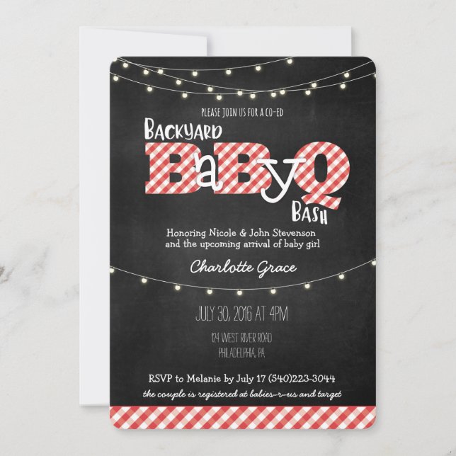 Invitación de Baby Shower BaByQ Bash BBQ Backyard (Anverso)