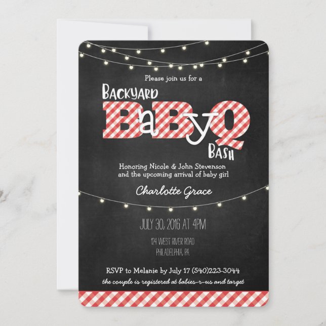 Invitación de Baby Shower BaByQ Bash BBQ Backyard (Anverso)