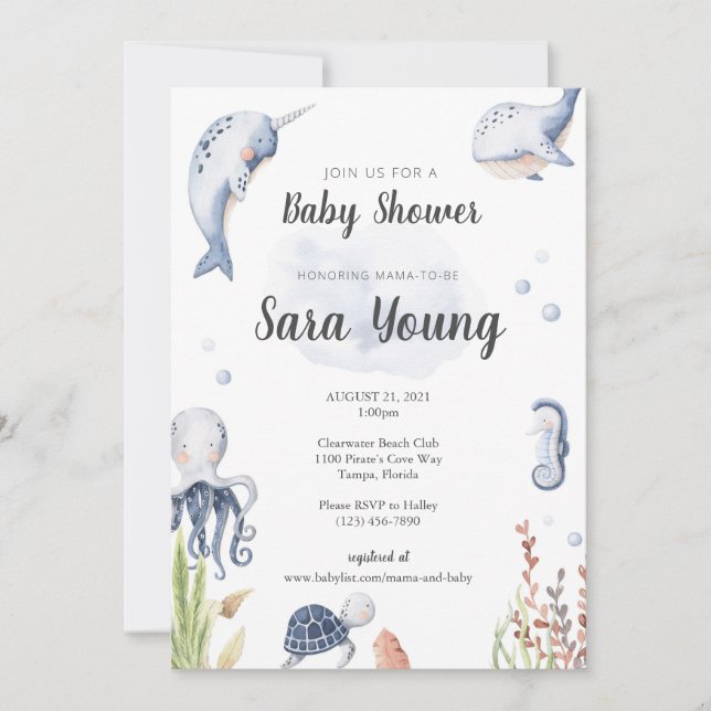 Invitación de Baby Shower Bajo El Agua Del Mar (Anverso)